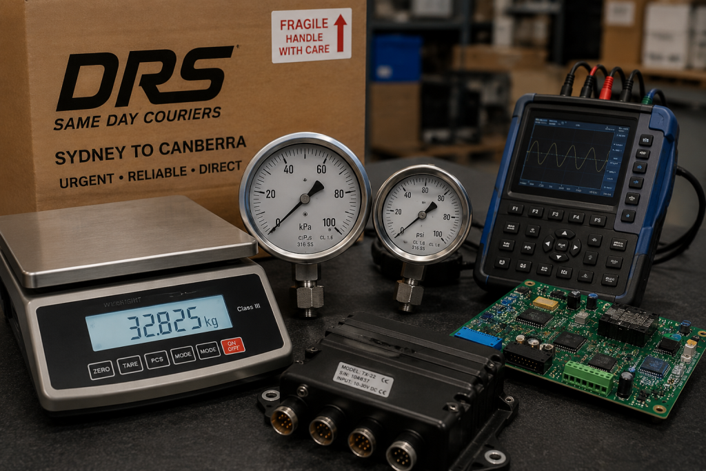 Technical and sensitive equipment including scales, pressure gauges and electronics for same-day freight delivery from Sydney to Canberra